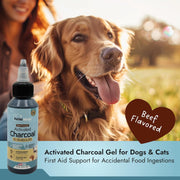 Pet Vet Activated Charcoal Gel for Dogs & Cats (60 mL) – Veterinary-Formulated, Natural Beef Flavor, Fast Toxin Adsorption for Poisoning, Stomach Upset, Diarrhea & Gas Relief – Made in USA at FDA-Registered Facility