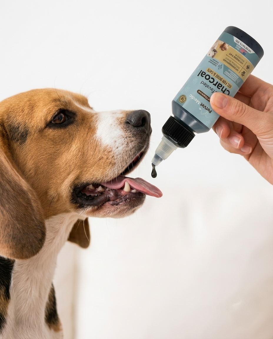 Dog receiving activated charcoal
