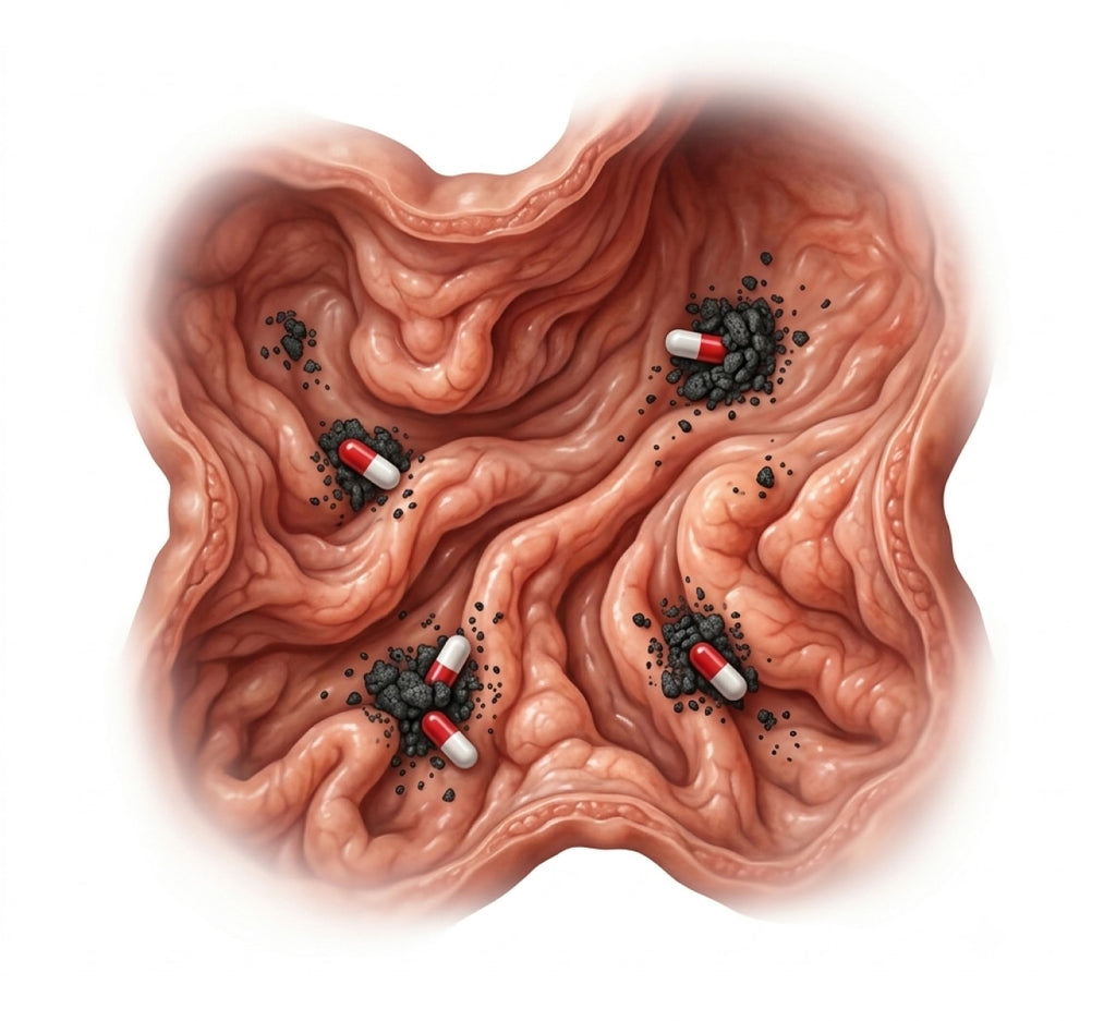 Activated charcoal binding toxins in the digestive tract