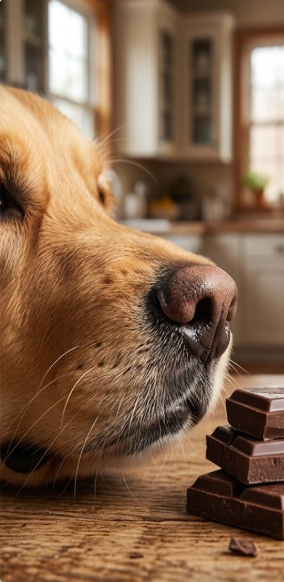 Dog next to chocolate